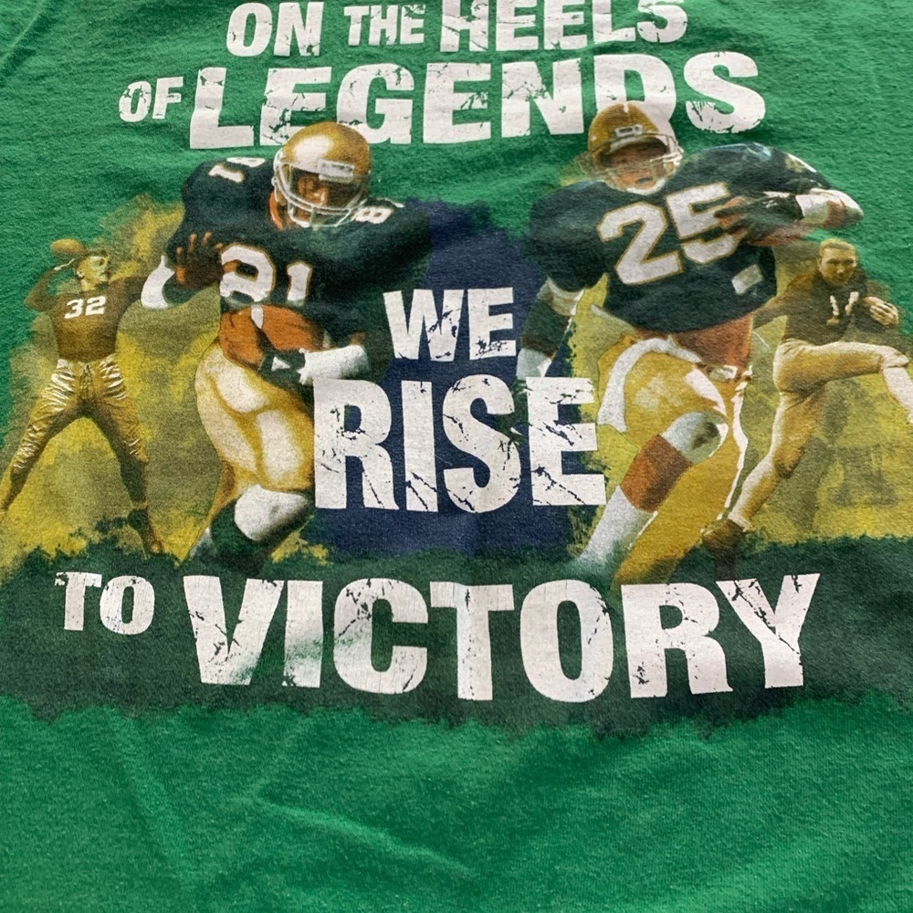 Notre Dame Football Green 'We Rise to Victory' Football T-Shirt Unisex - Picture 4 of 9